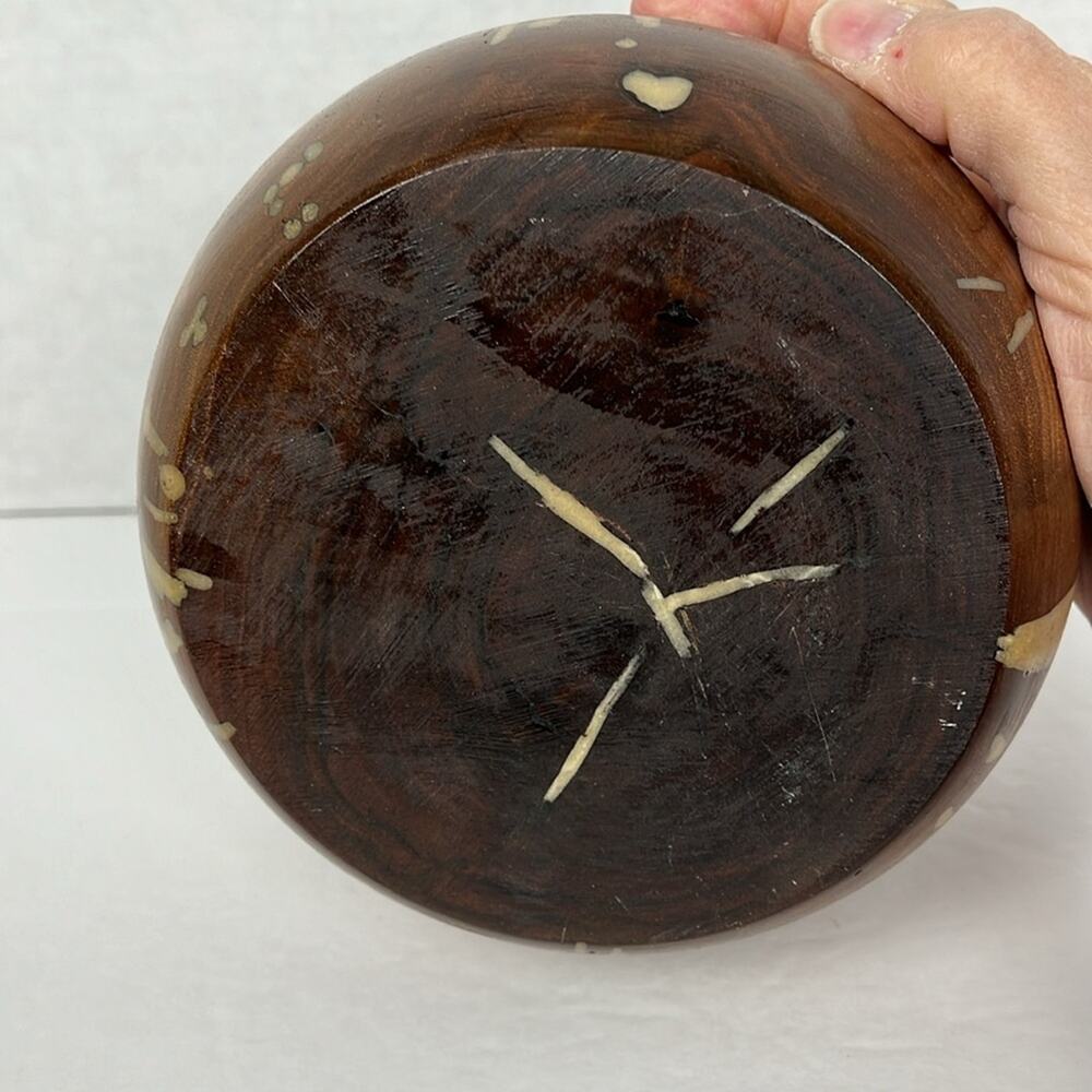 Unique Brown Wooden Bowl with Tan Inlay 6 x 3.5 Inches - Picture 6 of 8